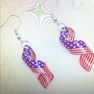 Patriotic Red and Purple Ribbon Earrings